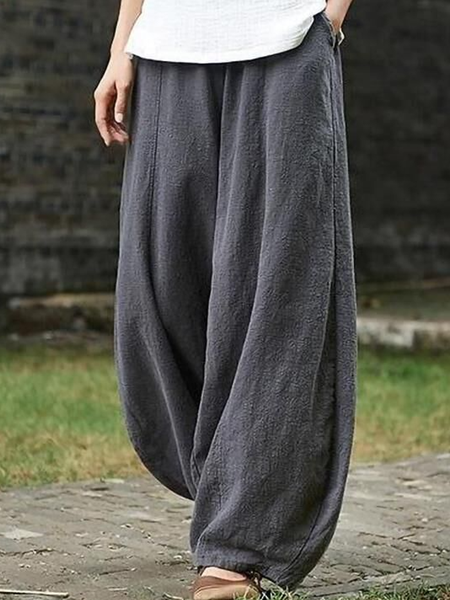 

Casual Household Daily Vintage Loosen Plain Pants, Gray, Pants