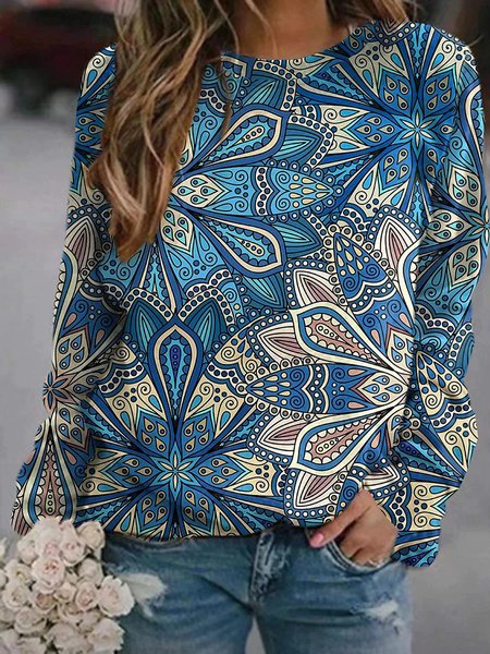 

Floral Printed Vintage Casual Sweatshirt, Blue, Hoodies & Sweatshirts