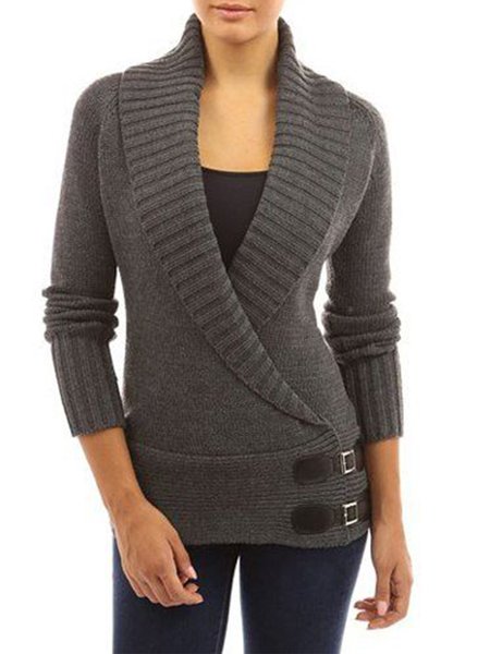 

Solid Long Sleeve Casual Sweater, Deep gray, Pullovers