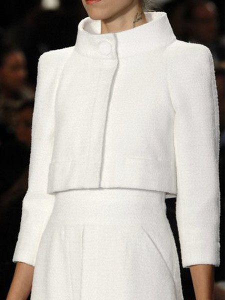 

Elegant Regular Fit High Neck Crop Outerwear, White, Coats