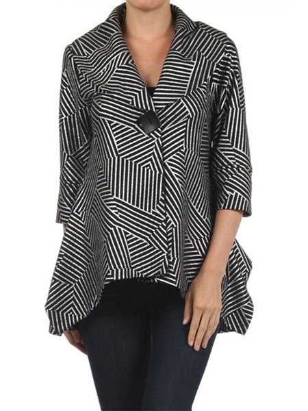 

Striped Lapel Loosen Outerwear, Black, Coats