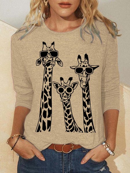 

Giraffe Crew Neck Shirts & Tops, Light khaki, Long sleeves