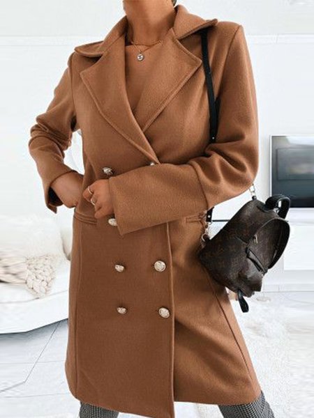 

Long Sleeve Solid Casual Lapel Outerwear, Khaki, Coats