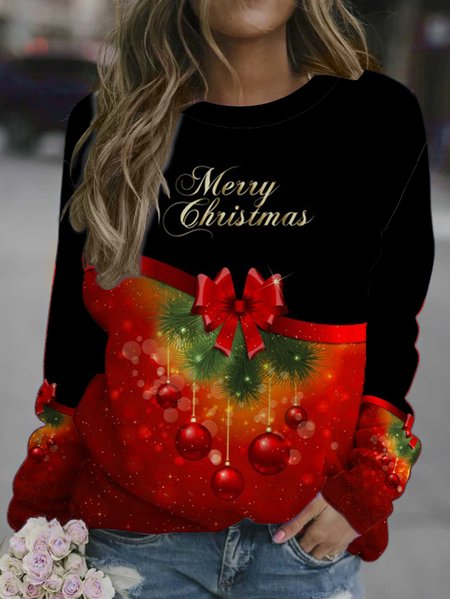 

Christmas print round neck long-sleeved sweatshirt, As picture, Hoodies&Sweatshirts