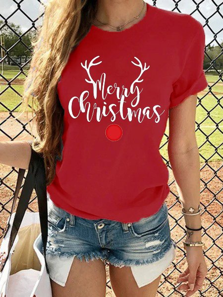 

Merry Christmas Print Family Shirt Women‘s Shirt, Red, T-shirts