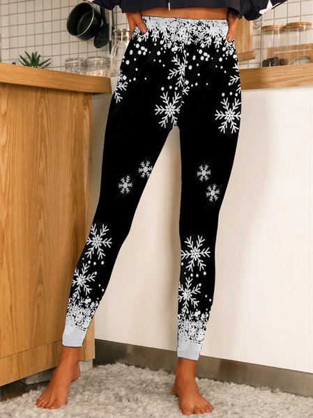 

Women Christmas Snowflake Cotton Blends Pants Leggings, Black, Leggings