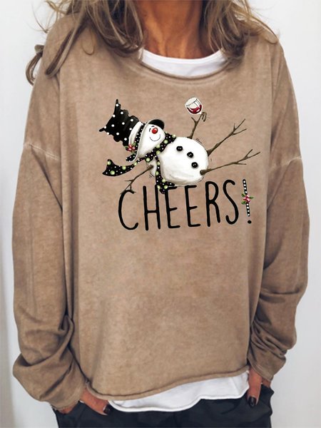 

Tipsy Snowman Wine Cheers Christmas Bleached Sweatshirt, Khaki, Hoodies&Sweatshirts