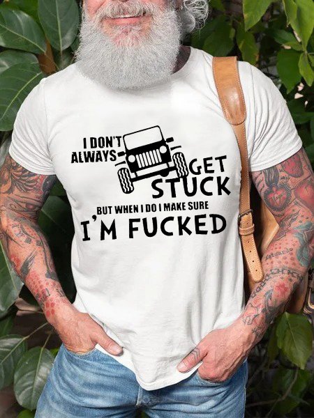 

Fun text printed round neck short-sleeved cotton T-shirt, White, T-shirts