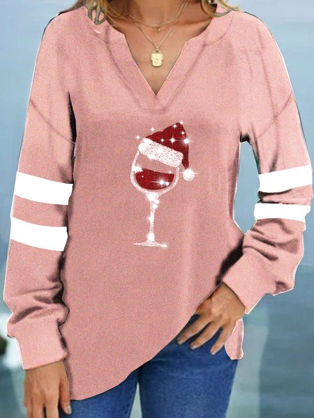 

Merry Christmas wine glass Printed Shirts & Tops, Pink, Long sleeves