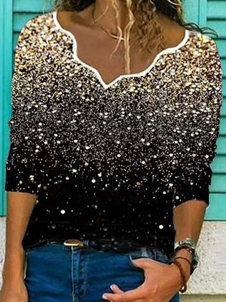 

Cotton Blends Loosen Color Block Shirts & Tops, Black, Long sleeve tops