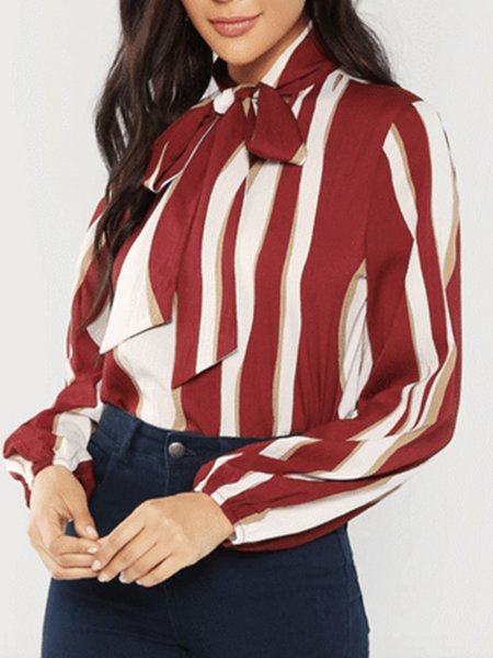 

Lady Long Sleeve Striped Regular Fit Shirt, Red, Blouses and Shirts