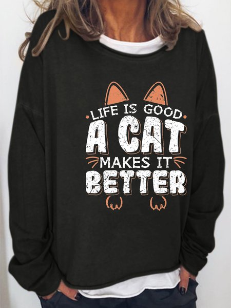 

Life Is Good Print Crew Neck Sweatshirts, Black, Hoodies&Sweatshirts