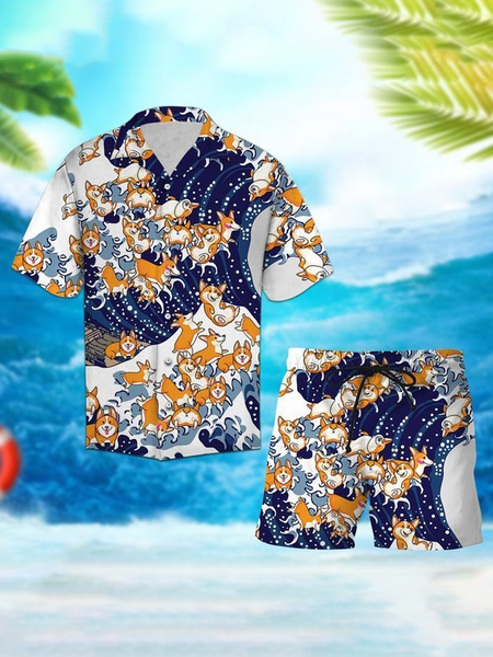

Lapel Vacation Animal Suits, As picture, Men's sets