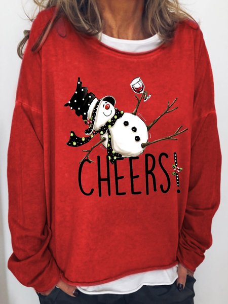 

Cheers Snowman Gift Wine Letter Casual Sweatshirt, Red, Hoodies&Sweatshirts