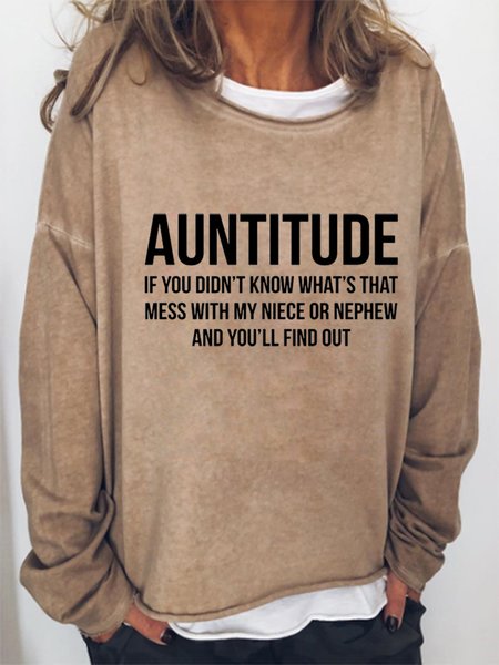 

Auntitude Crew Neck Loosen Casual Sweatshirt, Khaki, Hoodies&Sweatshirts