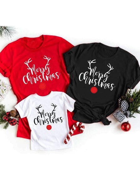 

Merry Christmas Print Short Sleeve Family Shirt Men‘s Shirt, Red, T-shirts