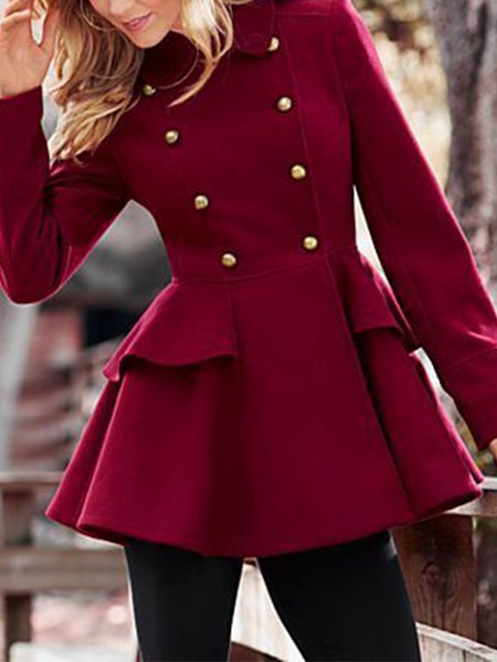 

Long Sleeve Solid Regular Fit Lady Lapel Outerwear, Red, Coats