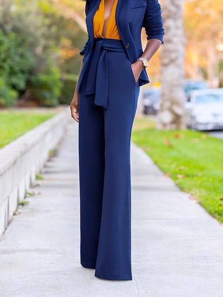 

Work Solid Regular Fit Pants, Dark blue, Wide Leg Pants