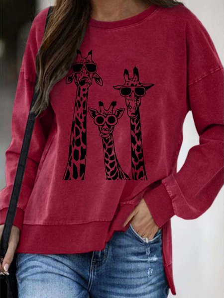 

Giraffe Casual Cotton Blends Sweatshirts, Red, Hoodies&Sweatshirts