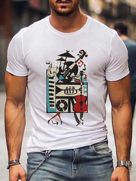 

Printed Short Sleeve Vacation Shirts & Tops, White, Men's t-shirts