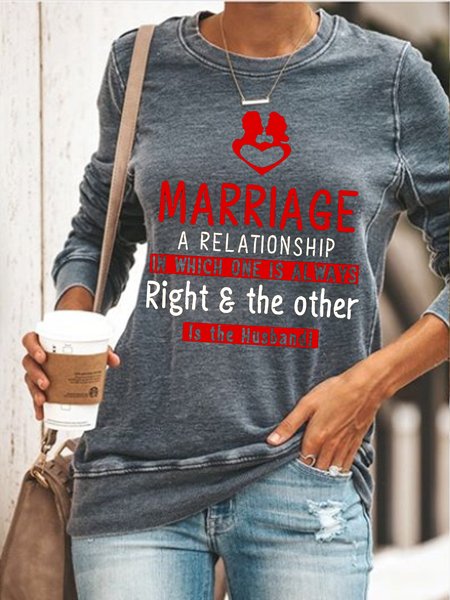 

Couple's funny text print round neck long-sleeved sweatshirt, Gray, Hoodies&Sweatshirts