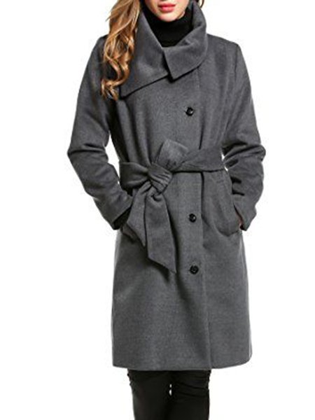 

Regular Fit Elegant High Neck Outerwear, Gray, Coats