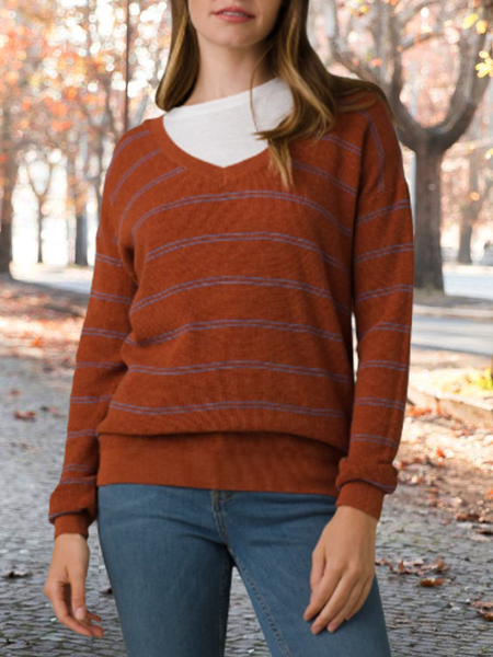 

Loosen Sweatshirt Two-piece neckline styling retro striped suit, Caramel, Hoodies & Sweatshirts