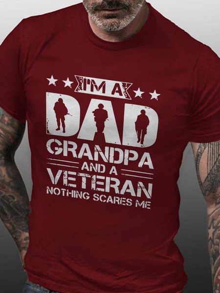 

I'm A Dad Grandpa And A Veteran Nothing Scares Me Casual Cotton Blends T-shirt, Red, T-shirts