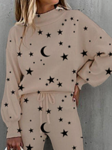 

Stand Collar Star Bishop Sleeve Sweatshirt Star moon pattern khat, Khaki, Sweatshirts & Hoodies