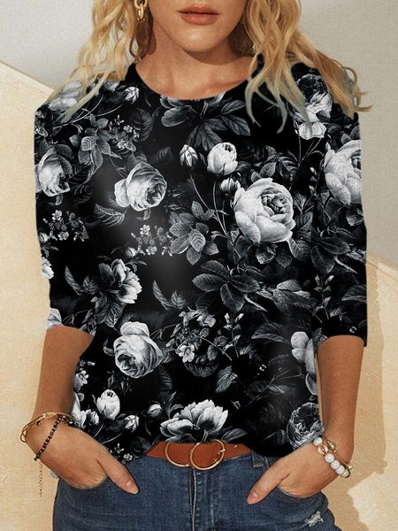 

Floral Cotton Blends Loosen Blouse, Black, Hoodies&Sweatshirts