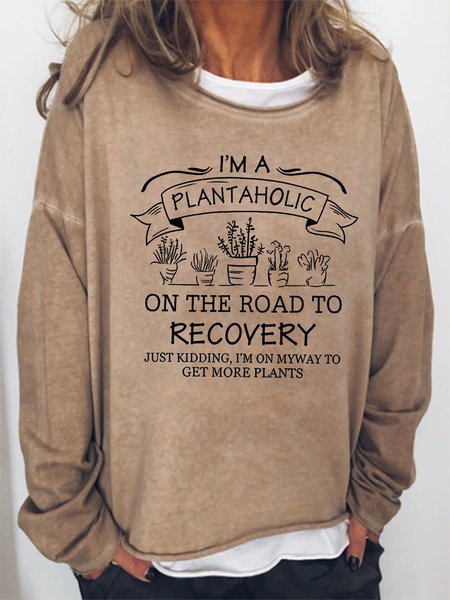 

Plantaholic Crew Neck Letter Sweatshirt, Khaki, Hoodies&Sweatshirts