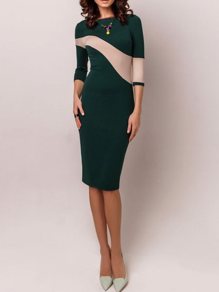 

Color Block Skinny Elegant Mini Dress, Green, Midi Dresses
