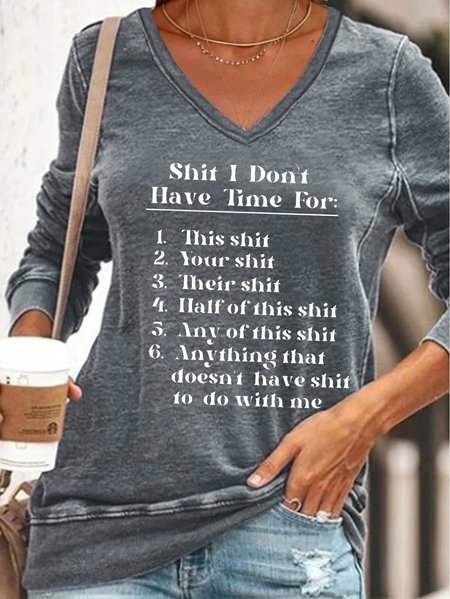 

Funny text printed V-neck long-sleeved sweatshirt, Gray, Hoodies&Sweatshirts