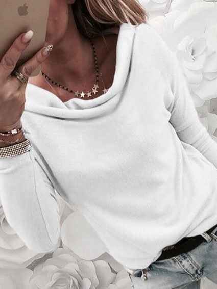 

Cowl Neck Casual Long Sleeve Loosen Sweater, White, Sweaters