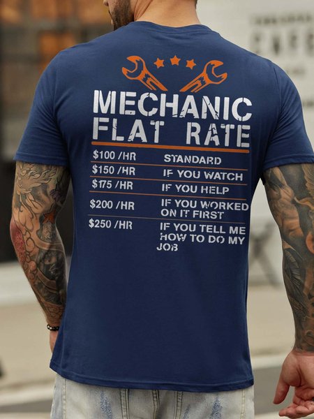 

Mechanic Flat Rate Back Print Crew Neck Casual Shirt & Top, Deep blue, T-shirts