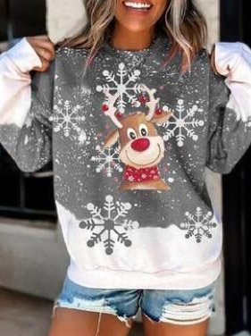 

Christmas Printed Sweet Crew Neck Long Sleeve Sweatshirt, Gray, Sweatshirts & Hoodies