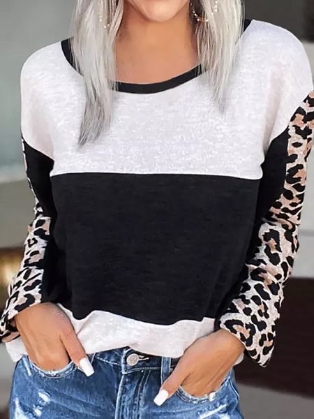 

Color Block Round Neck Long Sleeve Casual t-Shirts & Tops, Multicolor, Long sleeve tops