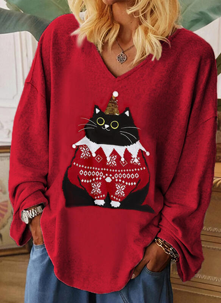 

Casual Off Shoulder Loosen Cotton Blends Shirts & Tops, Red, Long sleeve tops