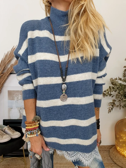 

High Neck Casual Acrylic Sweater, As picture, Sweaters & Cardigans
