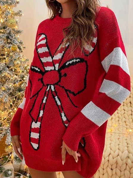 

Sweet Christmas Crew Neck Long Sleeve Loosen Sweater, Red, Sweaters