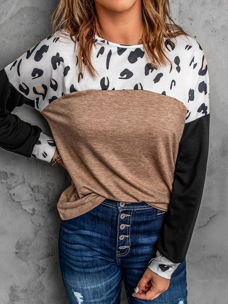 Loosen Casual Round Neck Shirts & Tops, Multicolor, Long sleeve tops