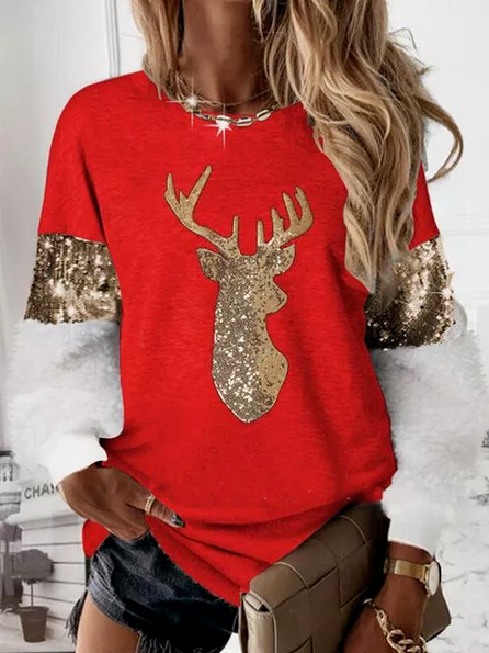 

Christmas Crew Neck Cotton Blends Loosen Sweatshirt, Red, Hoodies & Sweatshirts