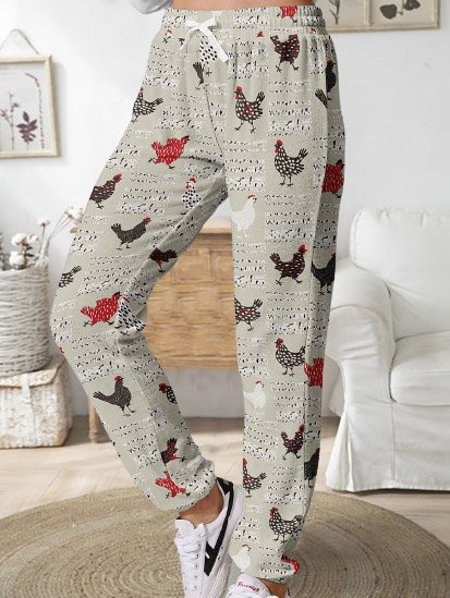 

Drawstring Animal Printed Elastic waist Loosen Sweatpants, Khaki, Pants