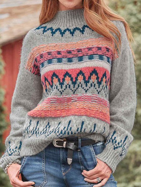 

Tribal Wool/Knitting Vintage Loosen Sweater, Gray, Sweaters