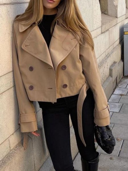 

Elegant Solid Lapel Long sleeve Outerwear, Khaki, Jackets