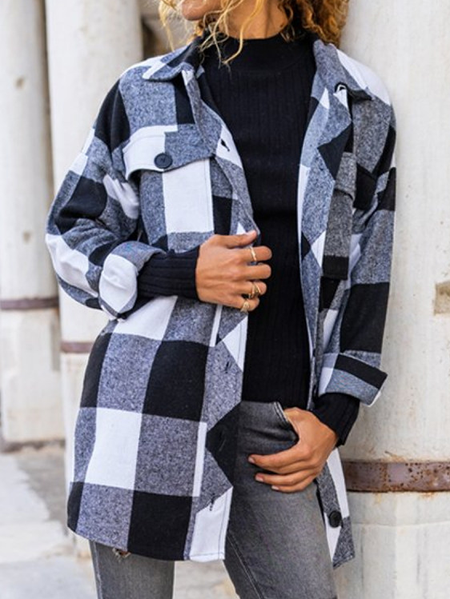 

Casual Plaid Print Pocket Button Jacket Women, Gray, Jackets