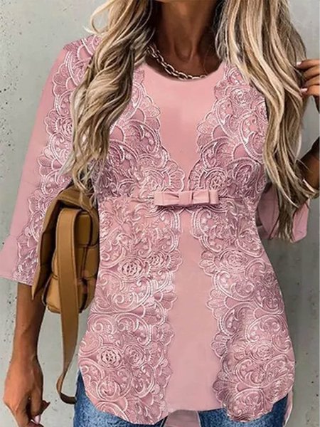 

Shirt Collar Solid Elegant Shirts & Tops, Pink, Tops