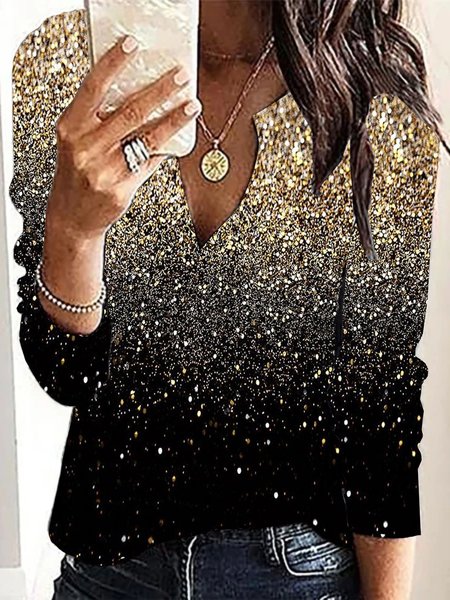 

Christmas Xmas Long Sleeve V Neck Plus Size Printed Tops T-shirts, As picture, T-Shirts