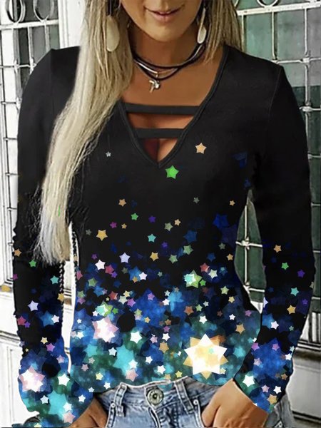 

Casual Notched Shirts & Tops, Black, Tops