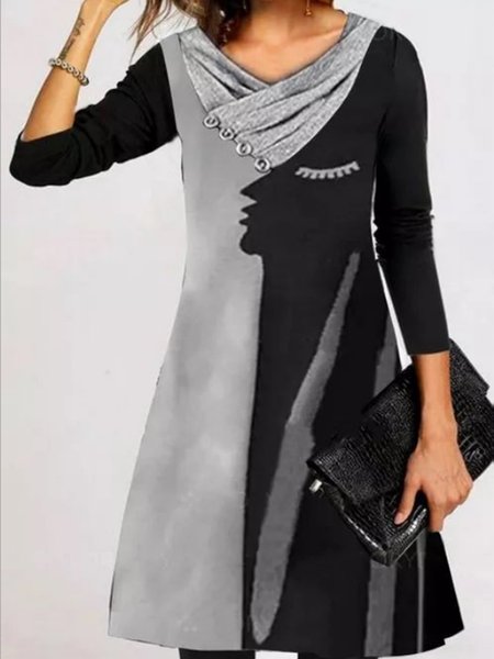 

V Neck Regular Fit Casual Dresses, Light gray, Mini Dresses